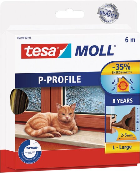 Tesa Moll Classic tochtstrip P-profiel, 6 m, bruin