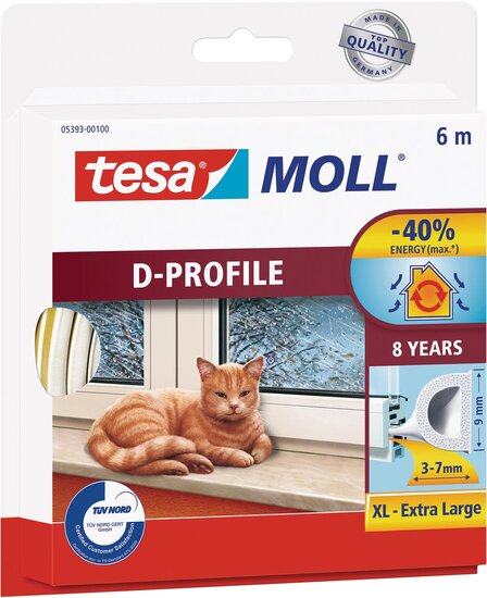 Tesa Moll Classic tochtstrip D-profiel, 6 m, wit