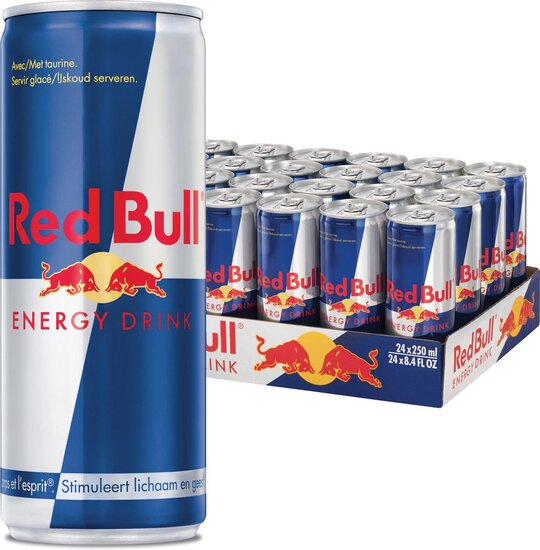 Red Bull energiedrank, regular, blik van 25 cl, pak van 24 stuks