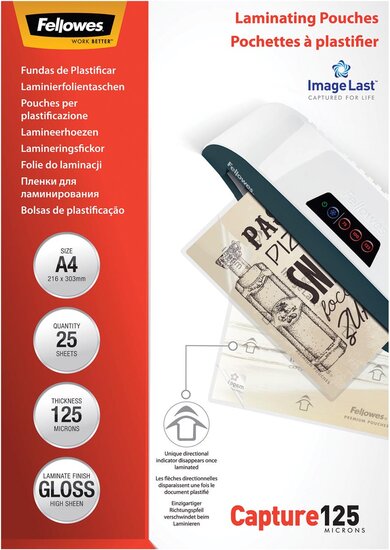 Fellowes lamineerhoes Capture125 ft A4, 250 micron (2 x 125 micron), pak van 25 stuks