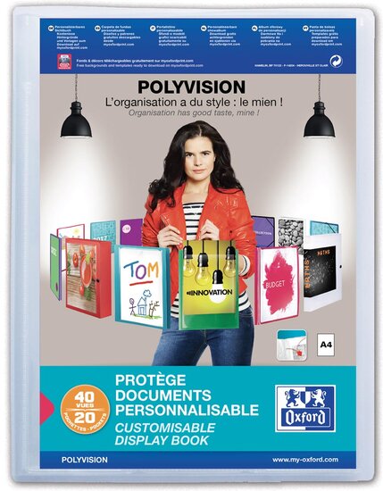 OXFORD Polyvision personaliseerbare presentatiealbum, formaat A4, uit PP, 20 tassen, transparant