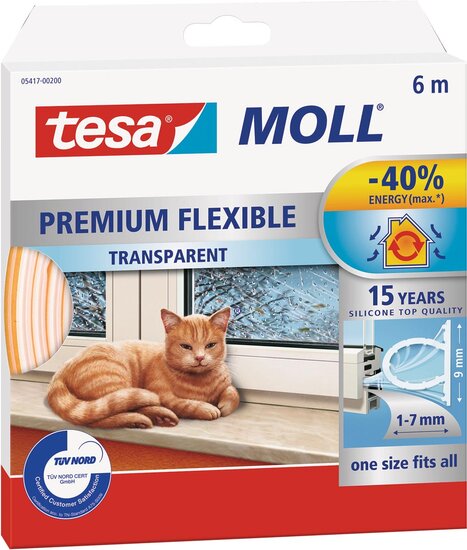 Tesa Moll Premium Flexible tochtstrip, 6 m, transparant