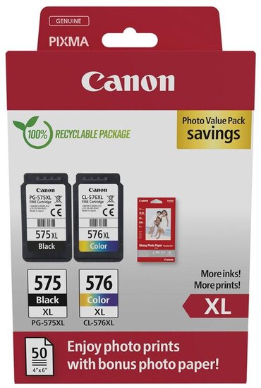 Canon photo value pack 1 x PG-575XL + 1 x CL-576XL, 300 - 400 pagina&#039;s, OEM 5437C006, 4 kleuren