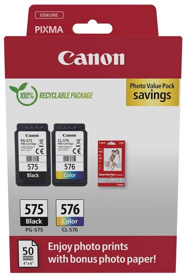 Canon photo value pack 1 x PG-575 + 1 x CL-576, 100 pagina&#039;s, OEM 5438C004, 4 kleuren