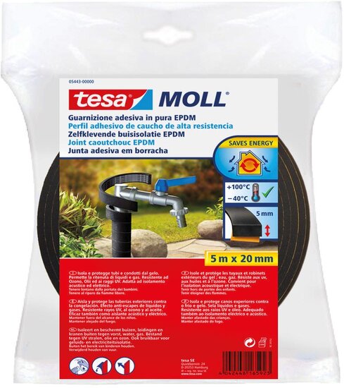 Tesa Moll  buisisolatie EPDM, 5 m x 20 mm, zwart