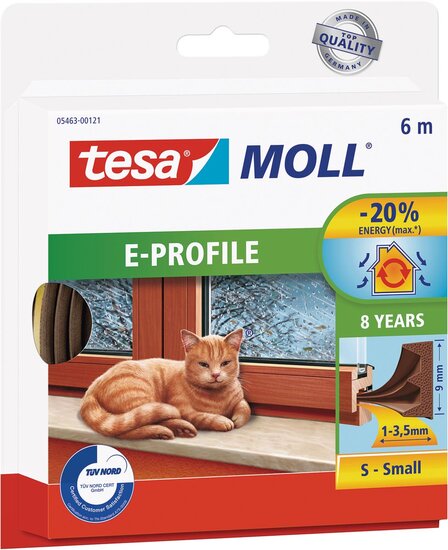 Tesa Moll Classic tochtstrip E-profiel, 6 m, bruin