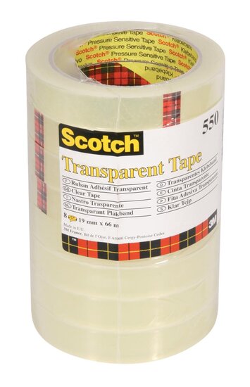 Scotch transparante tape 550 19 mm x 66 m, pak van 8