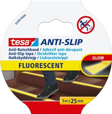 Tesa anti-slip tape, ft 5 m x 25 mm, fluogeel