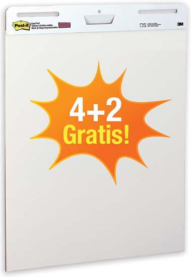 Post-it meeting chart, ft 63,5 x 77,5 cm, blanco, 30 vel, pak van 4 + 2 gratis