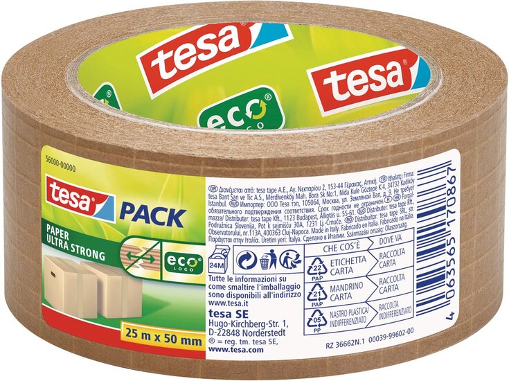 Tesapack ultra strong ecologo, 50 mm x 25 m, papier, bruin