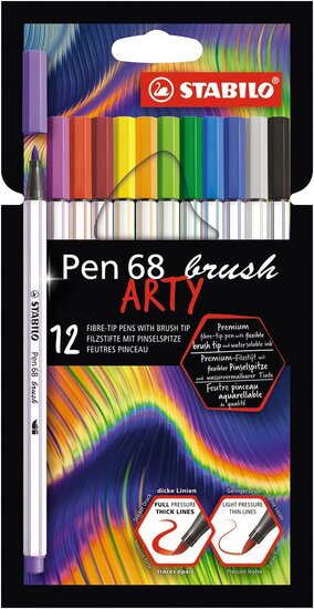 STABILO pen 68 brush ARTY, etui van 12 stuks, assorti