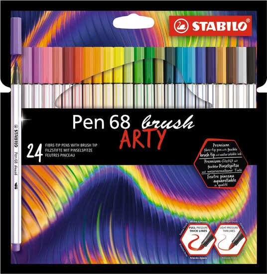 STABILO pen 68 brush ARTY, etui van 24 stuks, assorti