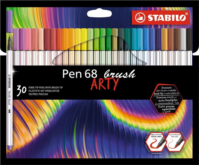 STABILO pen 68 brush ARTY, etui van 30 stuks, assorti