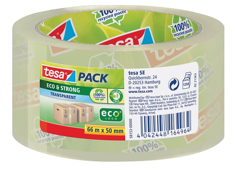 Tesapack eco &amp; strong ecoLogo, ft 50 mm x 66 m, PP, transparant