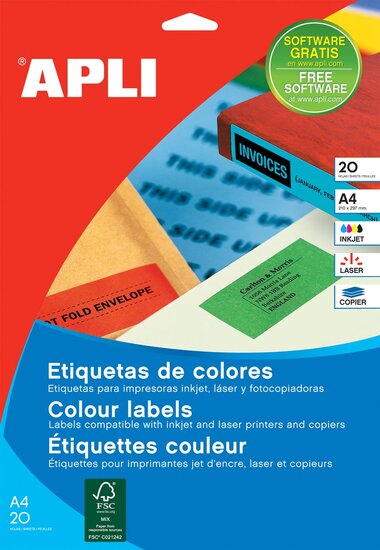 Apli Gekleurde etiketten ft 70 x 37 mm (b x h), blauw, 480 stuks, 24 per blad (1592)