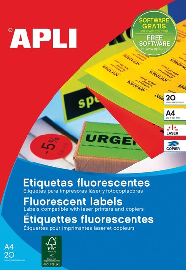 Apli fluorescerente etiketten 99,1 x 67,7 mm (b x h) geel