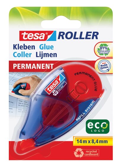 Tesa Roller navulbare lijmroller permanent ecoLogo, ft 8,4 mm x 14 m, op blister