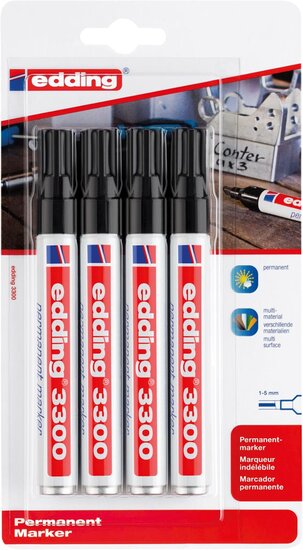 Edding permanent marker 3300 blister met 4 stuks, zwart