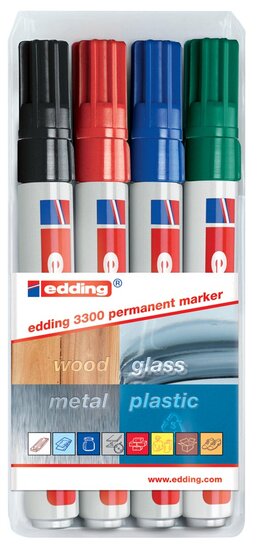 Edding permanent marker e-3300 blister van 4 stuks in geassorteerde kleuren