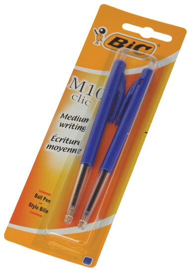 Bic balpen M10 Clic, medium punt, blauw, blister van 2 stuks