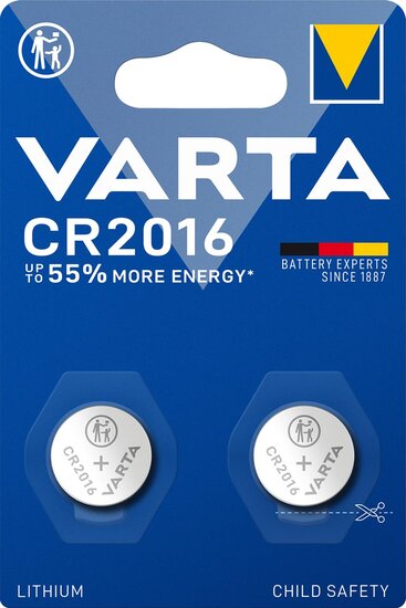 Varta knoopcel Lithium CR2016, blister van 2 stuks