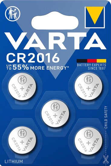 Varta knoopcel Lithium CR2016, blister van 5 stuks