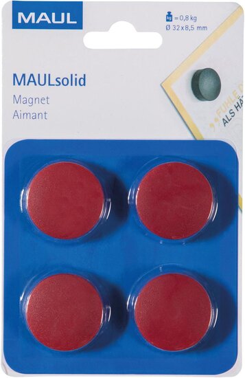 MAUL magneet Solid 32mm trekkracht  800gr blister 4 rood