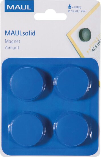 MAUL magneet Solid 32mm trekkracht  800gr blister 4 blauw