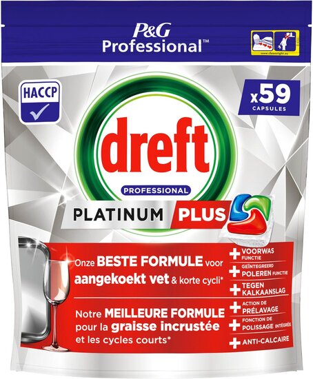 Dreft vaatwasmiddel Platinum Plus Regular, pak van 59 capsules