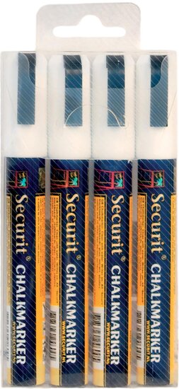 Securit krijtmarker medium wit, blister met 4 stuks