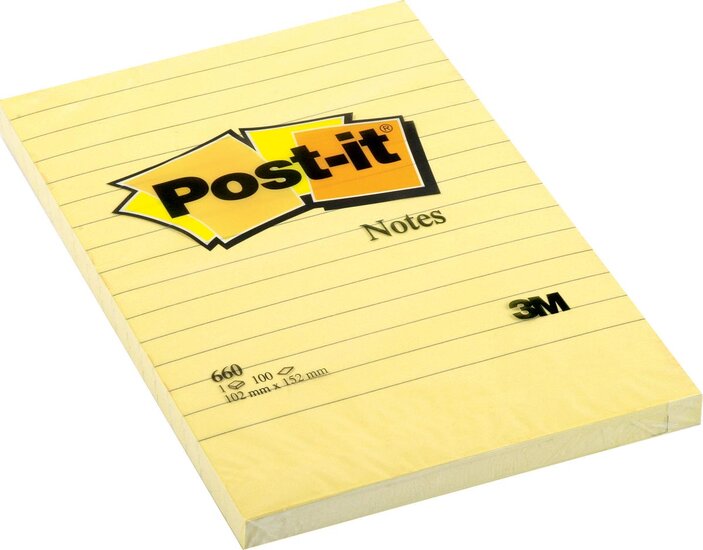 Post-it Notes, ft 102 x 152 mm, geel, gelijnd, blok van 100 vel