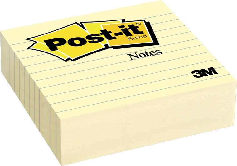 Post-it Notes, ft 101 x 101 mm, geel, gelijnd, blok van 300 vel