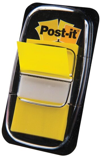 Post-it index standaard, ft 24,4 x 43,2 mm, houder met 50 tabs, geel