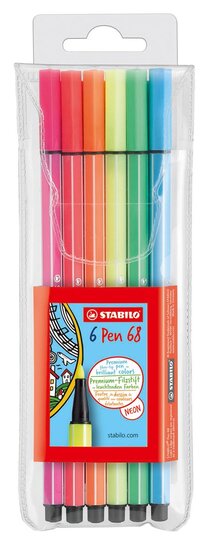 STABILO Pen 68 Neon, etui van 6 stiften in geassorteerde kleuren