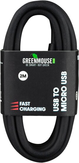 Greenmouse kabel, USB-A naar micro-USB, 2 m, zwart