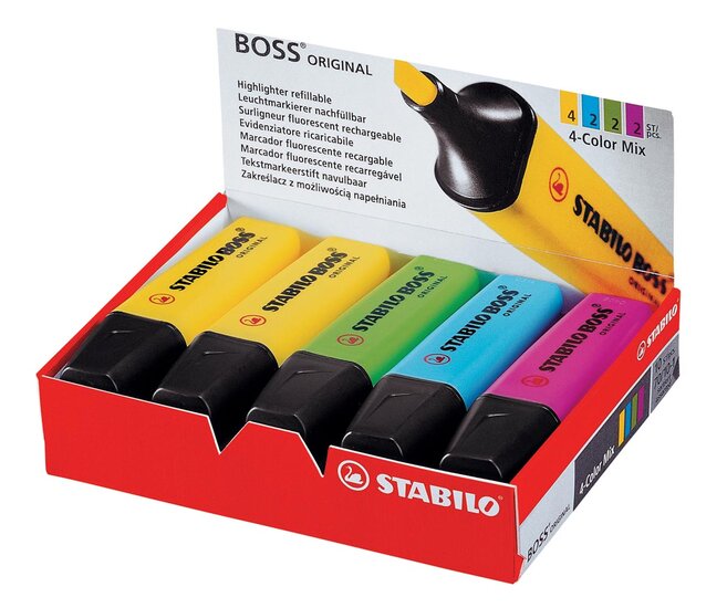 STABILO BOSS ORIGINAL markeerstift, doos van 10 stuks in geassorteerde kleuren