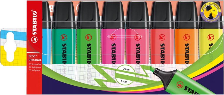 STABILO BOSS ORIGINAL markeerstift, etui van 8 stuks, assorti