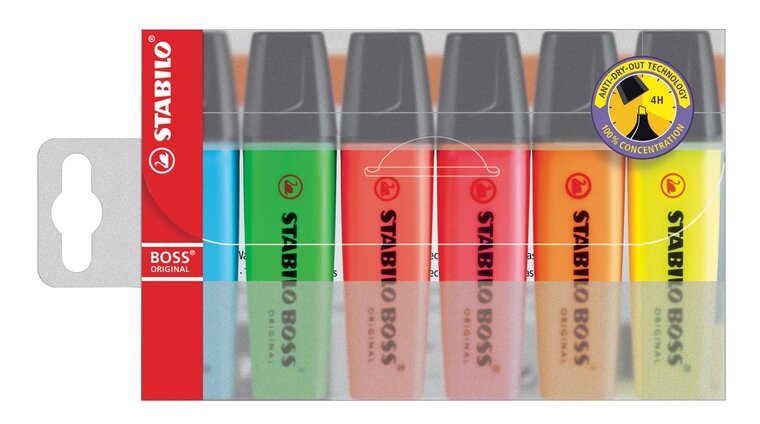 STABILO BOSS ORIGINAL markeerstift, etui van 6 stuks in geassorteerde kleuren