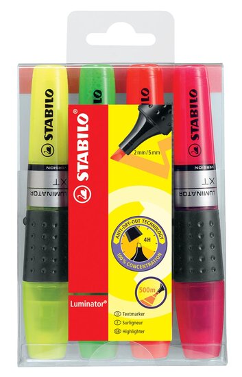 STABILO LUMINATOR markeerstift, etui van 4 stuks in geassorteerde kleuren