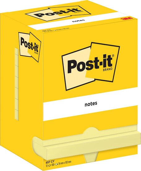 Post-It Notes, 100 vel, ft 76 x 102 mm, geel, pak van 12 blokken