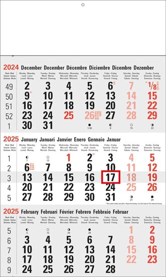 3-maandkalender Classic grijs, 2025