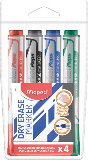 Maped whiteboardmarker Jumbo, ronde punt, etui van 4 stuks in geassorteerde kleuren