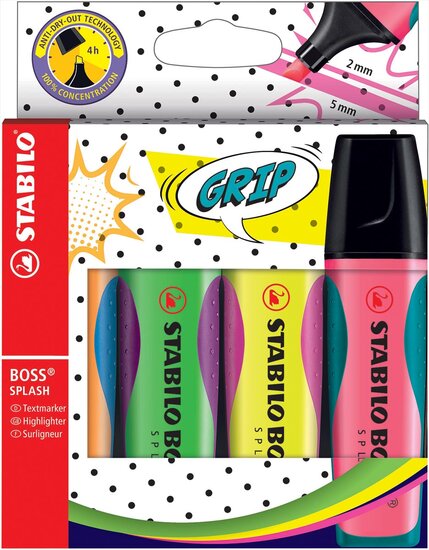 STABILO BOSS SPLASH markeerstift, doos van 4 stuks