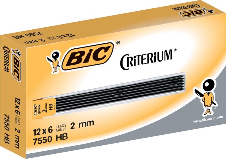 Bic criterium potloodstiften, 2 mm, HB, etui van 6 stuks