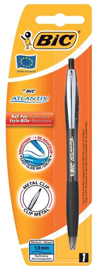 Bic balpen Atlantis Soft 1 mm, zwart, op blister