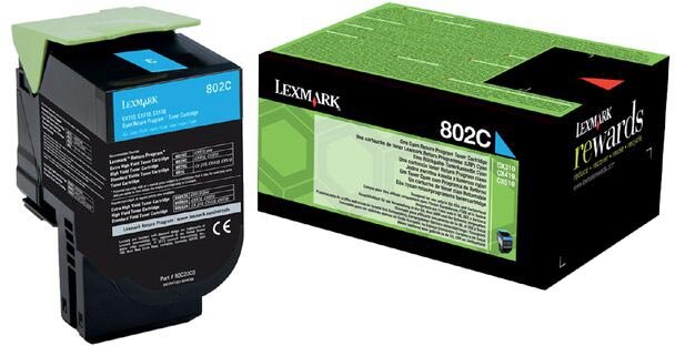 Lexmark Return Program toner 802, 1.000 pagina&#039;s, OEM 80C20C0, cyaan