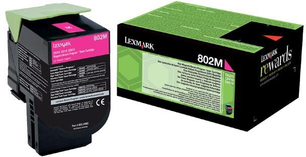 Lexmark Return Program toner 802, 1.000 pagina&#039;s, OEM 80C20M0, magenta