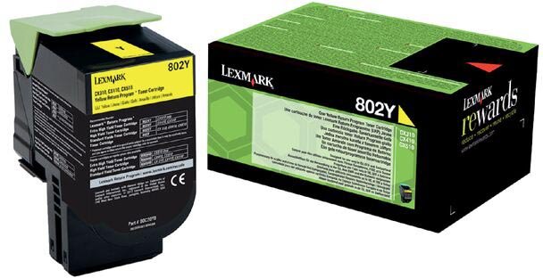 Lexmark Return Program toner 802, 1.000 pagina&#039;s, OEM 80C20Y0, geel