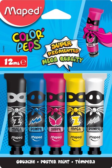 Maped plakkaatverf Color&#039;Peps, 12 ml, 5 tubes op blister