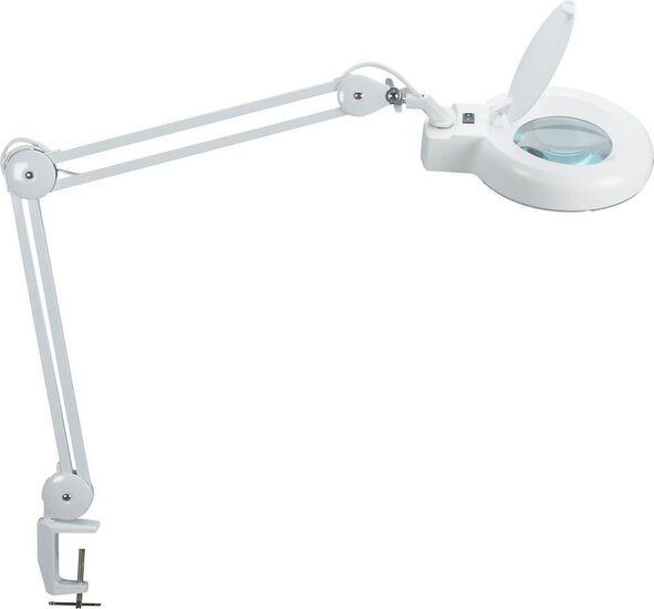 MAUL loeplamp LED Viso met tafelklem 6.3cm, armlengte 2x31cm, 3 dioptrielens, opp 144cm2, wit